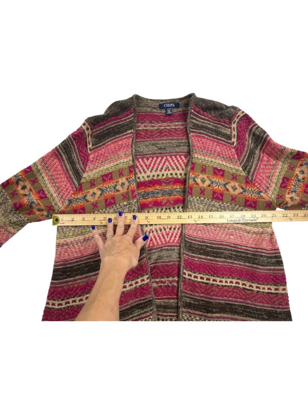 Chaps Multicolor Striped Open-Front Cardigan - Pink, Brown, Cream - Picture 9 of 9